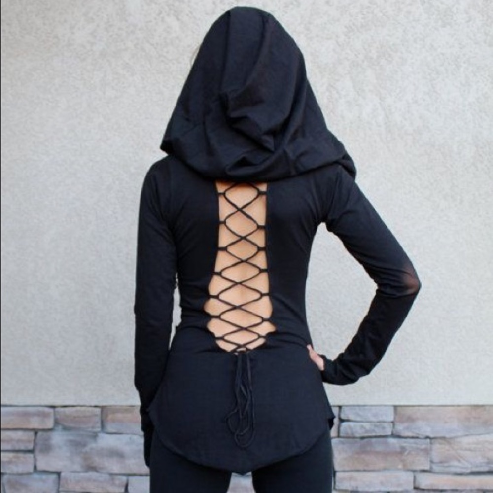 Zhen Nymph Black Hooded Nienna Top XS/Small